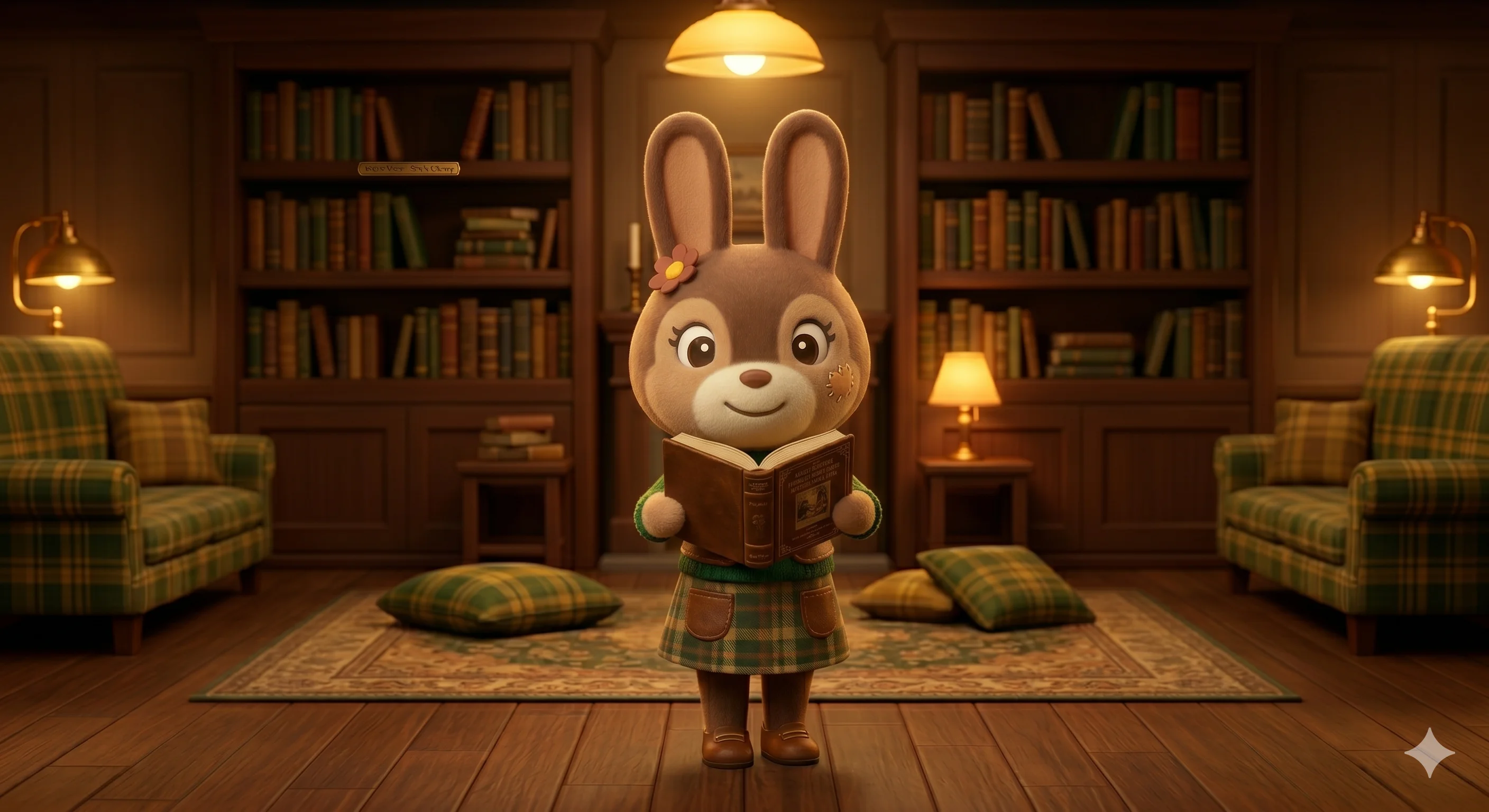 図書館で本を読むうさぎのマリア